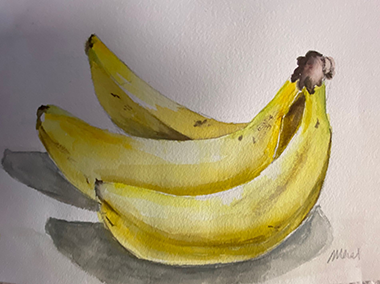 Bananas, watercolour painting by Meral Altinbilek
