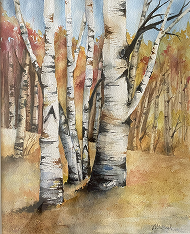 Birch Forest, watercolour painting by Meral Altinbilek