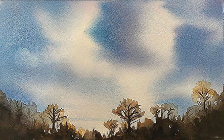Blue Sky, watercolour painting by Meral Altinbilek