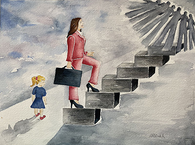 Carry on, there are followers, watercolour painting by Meral Altinbilek