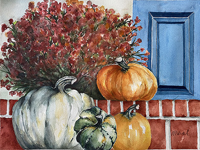 Fall Arrangement, watercolour painting by Meral Altinbilek