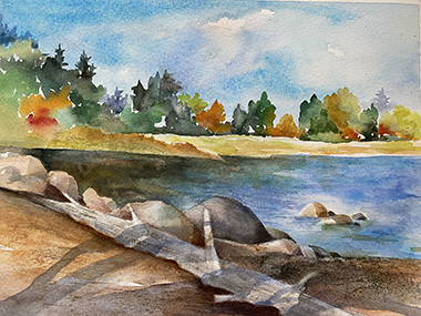 Lake front, watercolour painting by Meral Altinbilek