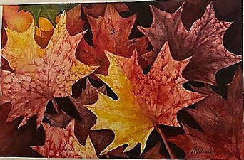 Maple Leaves in the Fall, watercolour painting by Meral Altinbilek