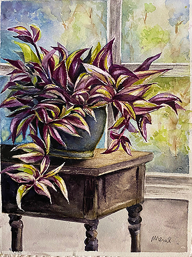 Purple plant, watercolour painting by Meral Altinbilek