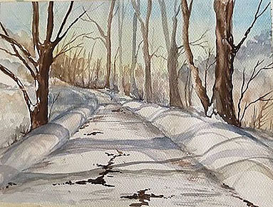 Shadows on Snow, watercolour painting by Meral Altinbilek