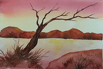 Terra Cota Mountains, watercolour painting by Meral Altinbilek