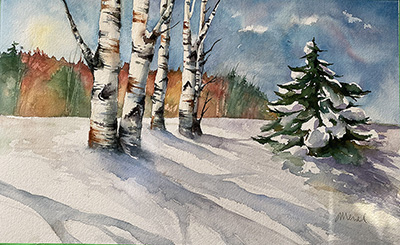 Winter Sun, watercolour painting by Meral Altinbilek