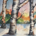 Watercolour of birch trees by Meral Altinbilek